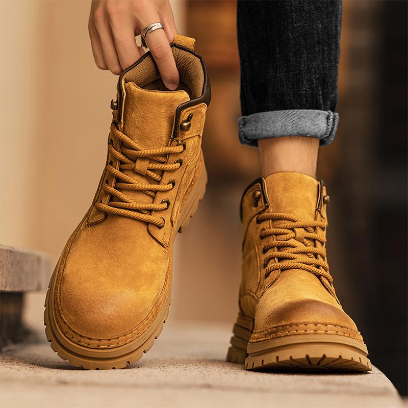 Fashion British Style Version Thick Soled Mens Sneakers Lace Up Anti Slip Motocross Boots Men's Boots Autumn New High Top Walking Boots