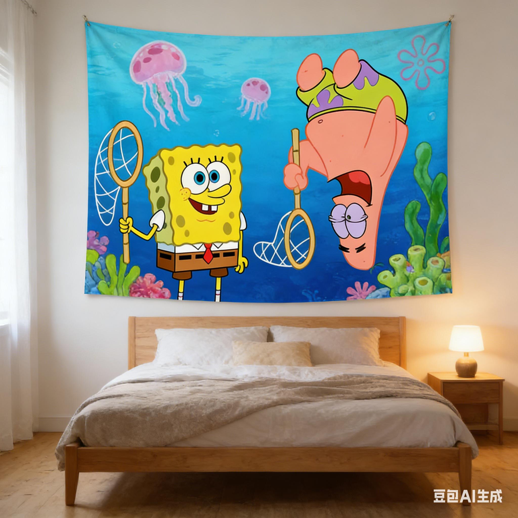 

Kawaii SpongeBob Patrick Tapestry Bikini Bottom Character Wall Art Tapestry For Home Decor Party Backdrop And Gift For Kids 74x94cm(29x37in)