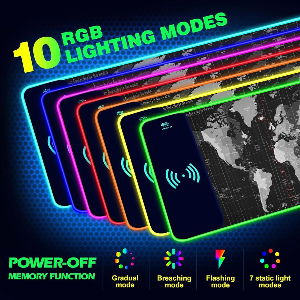 AIMSA Wireless Charging RGB Gaming Mouse Pad 15W, Extended LED Desk Mat Protector 800x300x4MM, 14 Light Modes Extra Large Mousepad Non-Slip Rubber