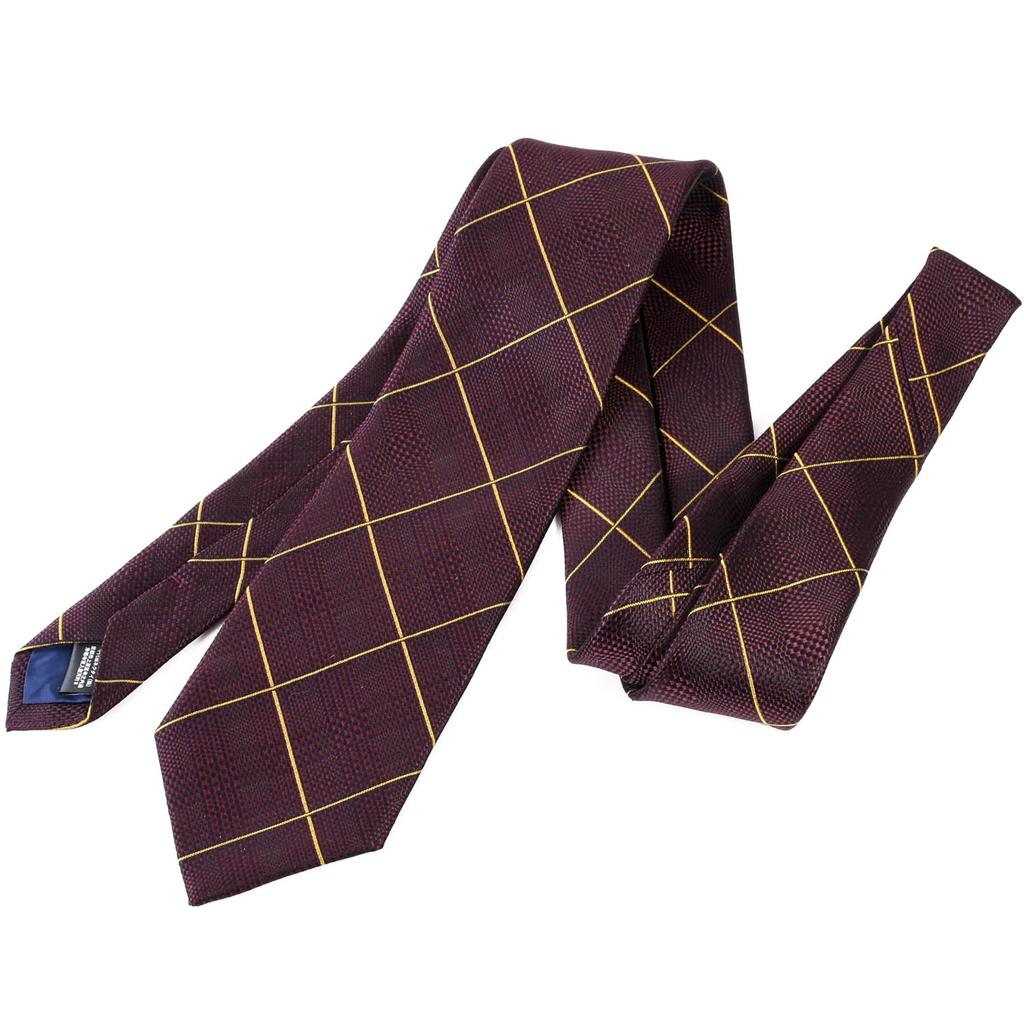 Michiko London Brand Made In Silk Jacquard Windowpane Check Pattern Necktie, Japan, 100% Weave, (Pattern A Wine)