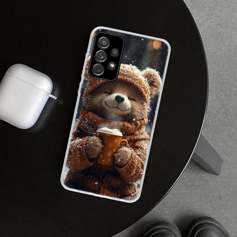 Animal Brown Cute Bear Phone Case Cover for Samsung Galaxy A12 A22 A32 A52 A72 A02S A51 A50S A31 A20S A10S Note 20 Ultra 10 Plus