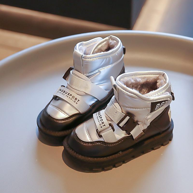 

Новые зимние большие хлопковые утолщенные ботильоны для мальчиков и девочек, детские ботинки 27 серебряный