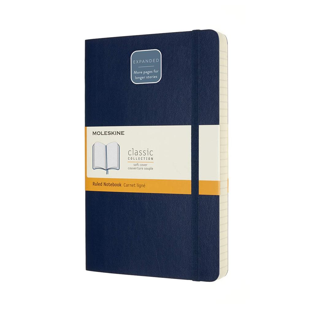 Moleskine Classic Expanded Notebook (400 Pages), Softcover, Horizontal Ruled, Large Size (13cm X 21cm), Sapphire Blue, QP616EXPB20