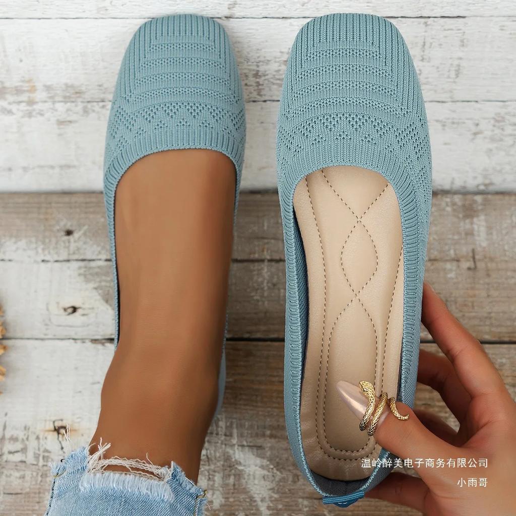 Square-toe Flat Knitted Shoes, Comfortable and Convenient Solid-color Women's Single Shoes 2026