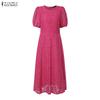 ZANZEA Dames Casual Ronde Hals Korte Mouw Elegante Kant Patchwork Lange Jurk