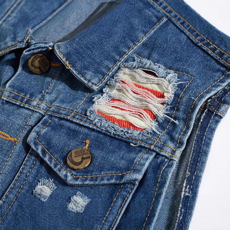 Plus Size Men's Korean Style Embroidered Denim Vest - Trendy Slim Fit Casual Shoulder Cape.