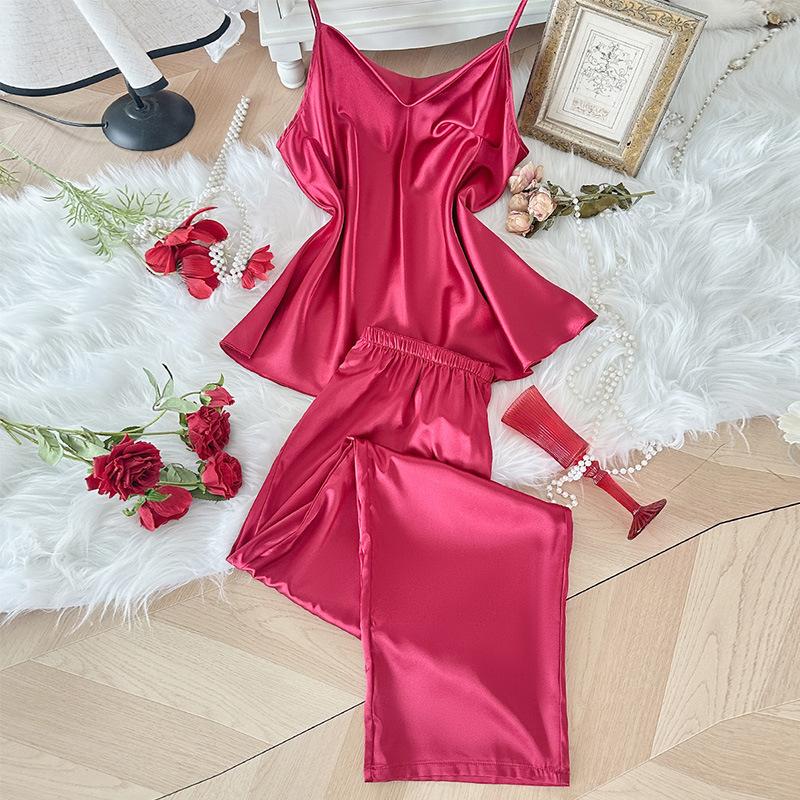 Spring and Summer Strappy Long Pants Two-piece Set, Fashionable, Thin and Comfortable Home Wear, Ice Silk Pajama Set