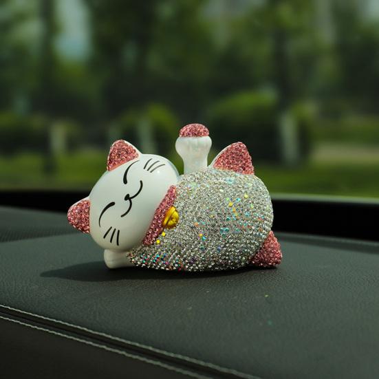 Cat Ornament Glitter Anti-scratch Polymer Clay Lovely Lying Manekineko Good Luck Decor for Car