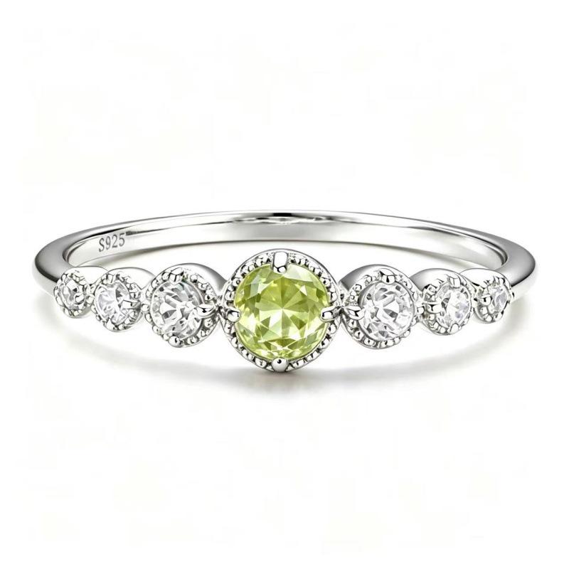 S925 Silver Zodiac Ring with Yellow Crystal, Sapphire, and Multi-colored Gemstones - Versatile Stackable Design.