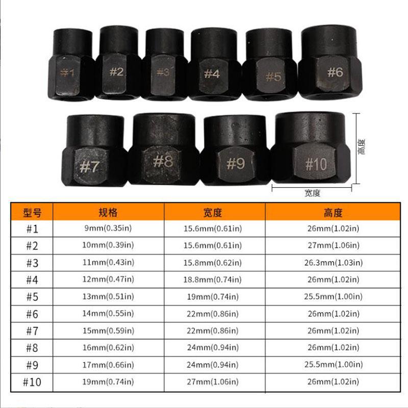Damaged Nut Extractor Bolt Screw Tire Slip Tooth Screw Hexagonal Dismantling Sleeve Extension Tool Set