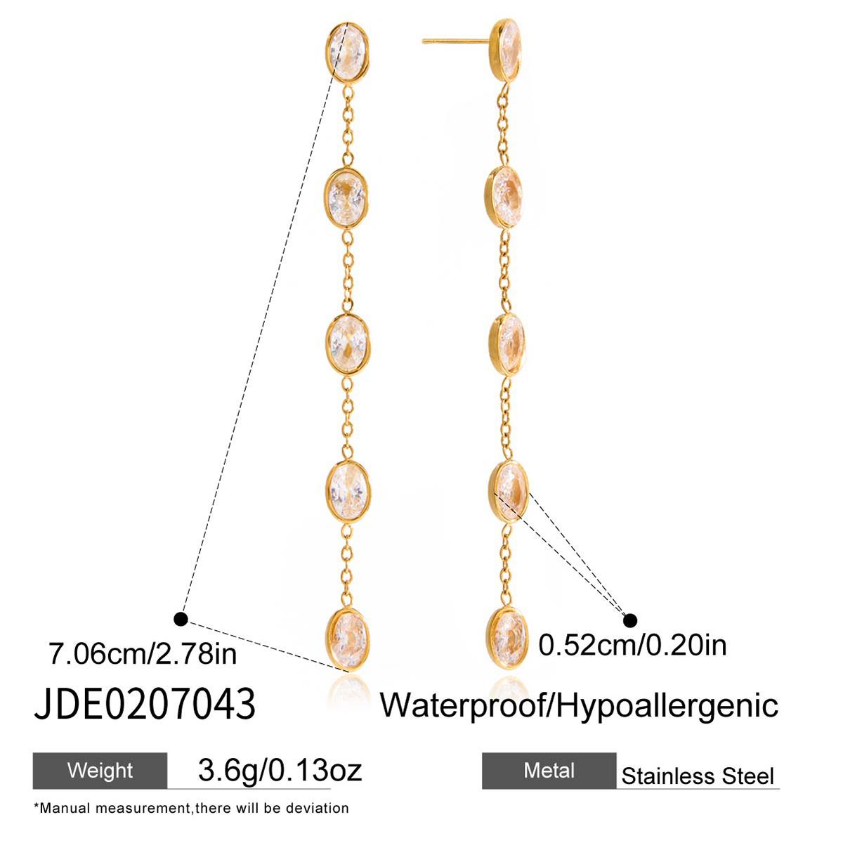 Youthway Delicate Oval Zircon Tassel Earrings For Women Minimalist 18K Gold Plated Stainless Steel Earrings Fashion Jewelry Gift
