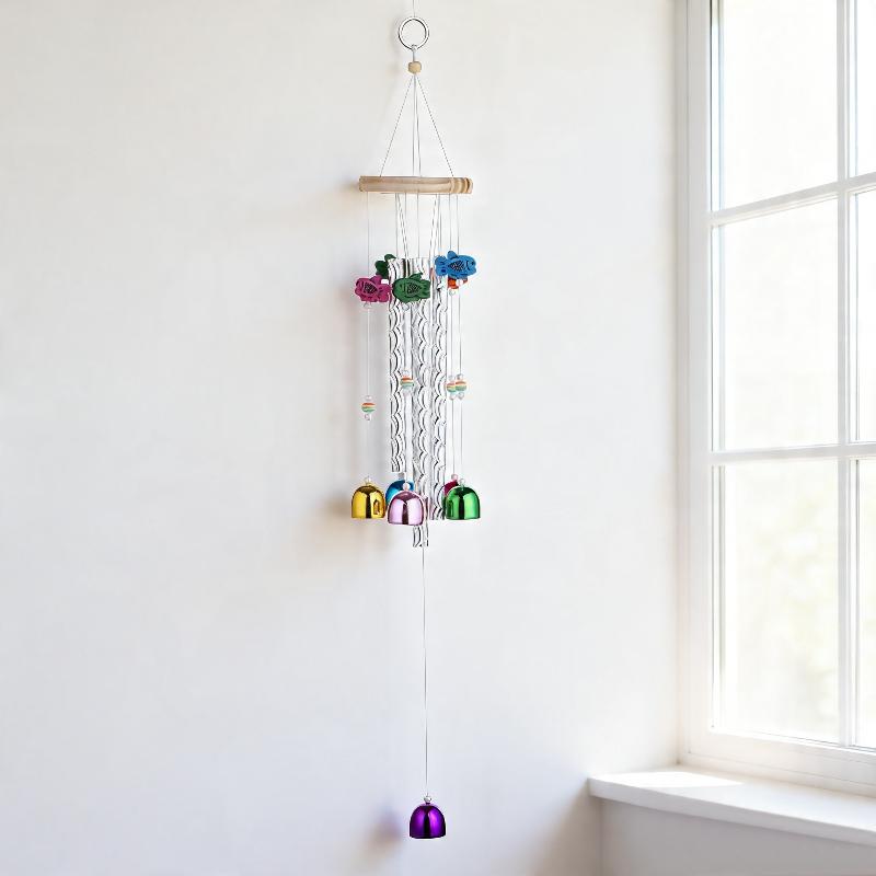 Colorful Metal Wind Chimes Wooden Top Hanging Decor With Flower Beads Wind Chime For Home Garden Patio Terrace Decor Wind Chimes