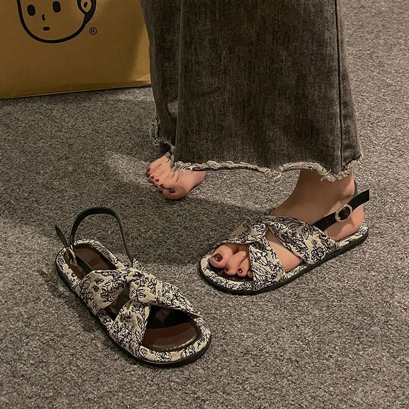 Fashion Buckles Flat Rubber Sandals for Women New Breathable Fashion Footwear Summer 2025 Comfortable High Quality On Offer Woman Shoes