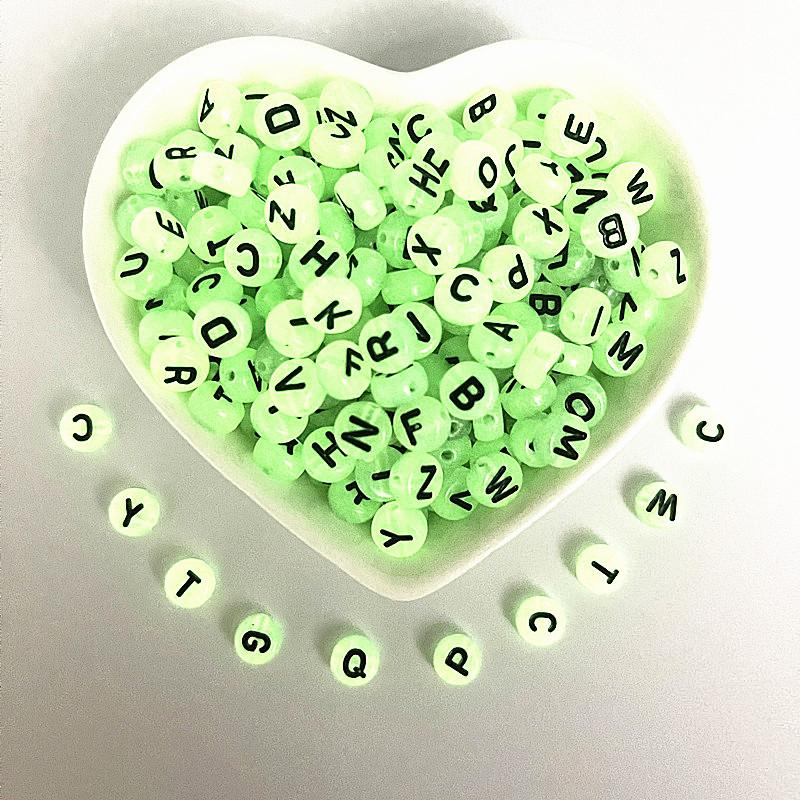 100pcs 7x4mm Luminous Letter Beads DIY Beaded Material Early Education Acrylic Stars Peach Heart for Jewelry Making