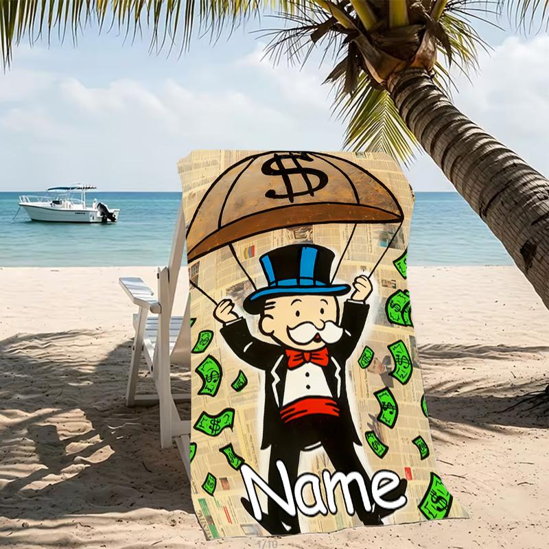 Customizable personalized beach towels Mr. Monopoly themed designs.Suitable for the beach, yoga, sports;ideal as beach accessories