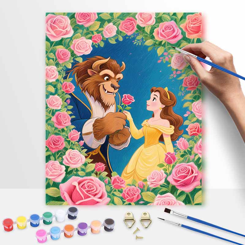 Disney Beauty and the Beast rose oil paint by numbers painting kit handmade diy home decoration gift