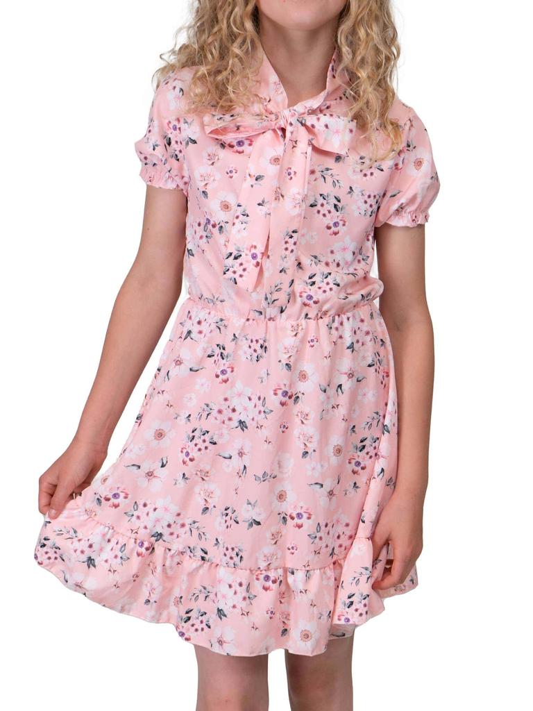 Girls Dress Short Sleeves Voant High Neck