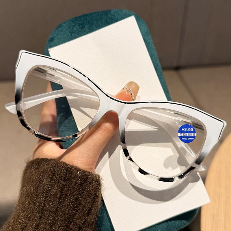 New Fashion Cat Eye Women Presbyopia Glasses HD Anti Blue Light Durable Spring Foot Neutral Frame