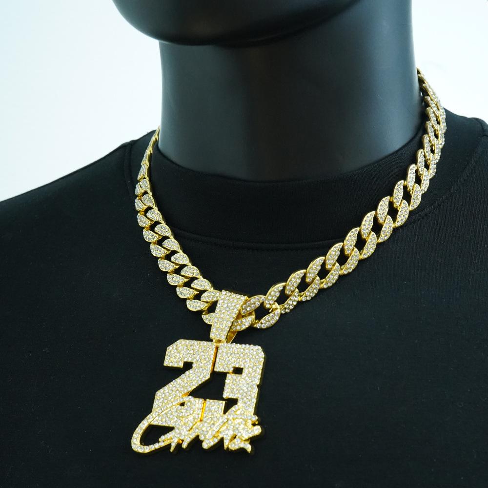 

New European and American men s full diamond star number 23 pendant necklace big buckle cool hip-hop Cuban chain manufacturer wholesale