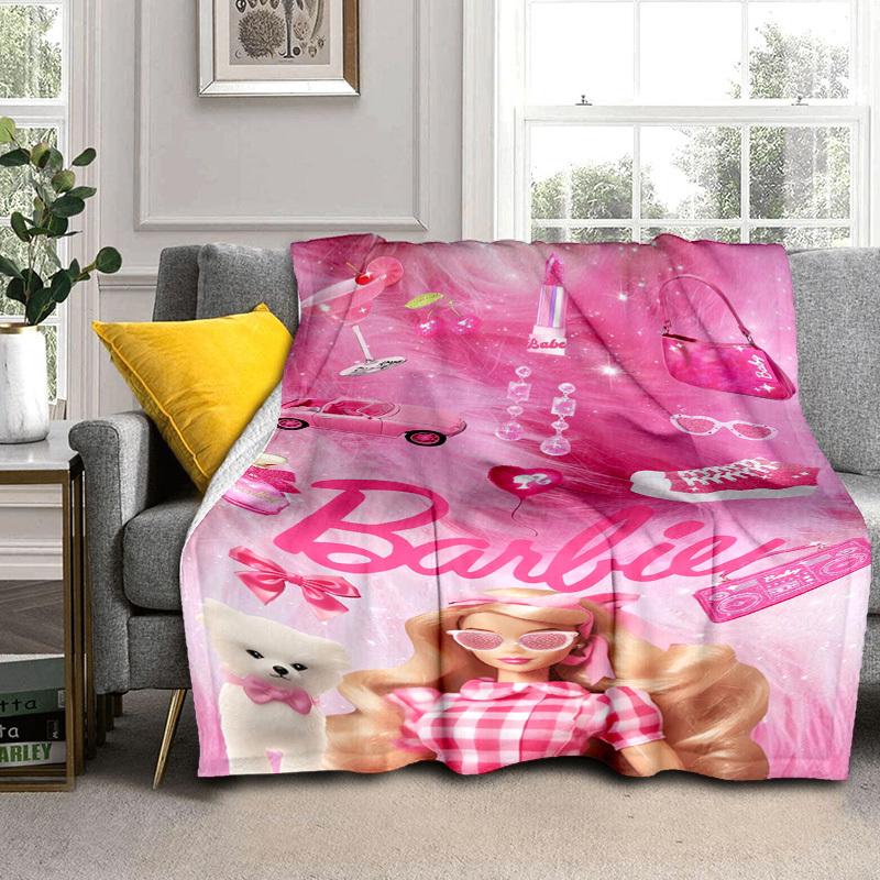1ks Růžová Barbie Glamour Doplňky Kreslená deka, Přenosná přehoz na cesty a kempování, Celoroční útulná deka, Ideální dárek
