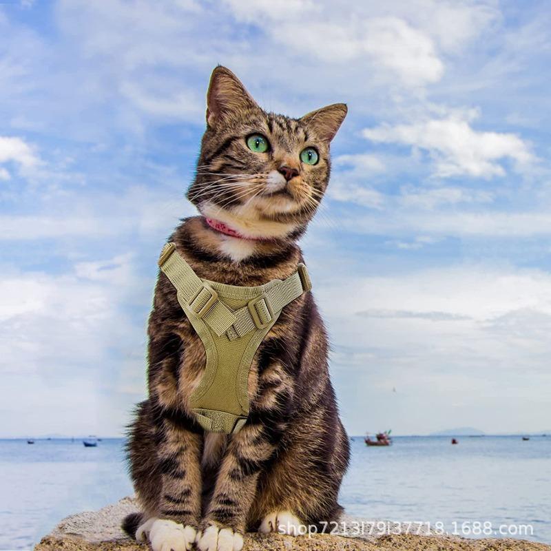 1Pc Tactical Reflective Cat Harness Vest With Handle Adjustable Outdoor Walking Training Pet Supplies