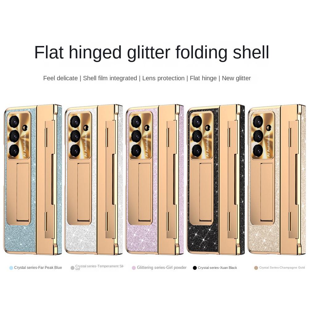 Shiny Rhinestone Bling Plated Bezel Hinged Glass Protective Film Case For Samsung Z Fold 7 Fold7 Galaxy Z Fold 6 5 4 Slim Cover