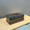 Creative Wooden Tissue Box Vintage Book Box Shape Tissue Box Art Restaurant Tissue Storage Box Ornament