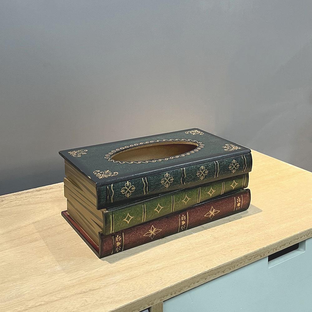 Creative Wooden Tissue Box Vintage Book Box Shape Tissue Box Art Restaurant Tissue Storage Box Ornament