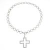 Textured Cross Pendant Toggle Chain Necklace Bold Chunky Statement Necklace for Women