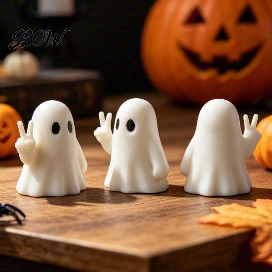 Durable Ghost Figurine for Shelf Halloween with Peace Sign, Spooky White Whimsical Statue Statue, Cute Tabletop Ornament Shelf, Party Gift Ornaments