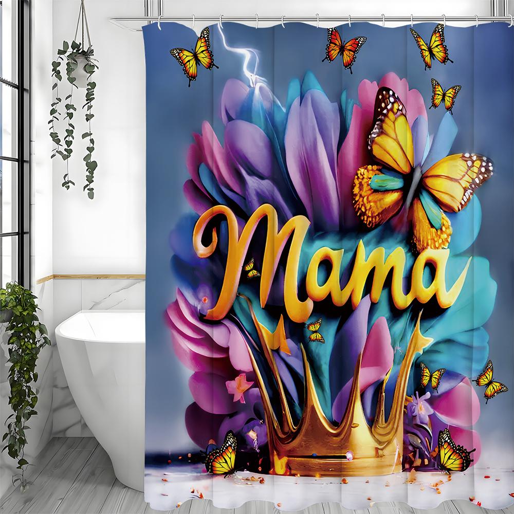 

Mother s Day Floral Crown Butterfly Lightning Shower Curtain, Bathroom Decorative Shower Curtain, Waterproof Shower Curtain with 90*180cm