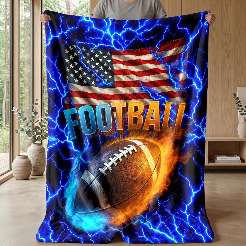 American Football Action Blanket Personalized Name Flannel Blanket Soft Cozy Plush Throw for Sofa Bed Lightweight Home Decor