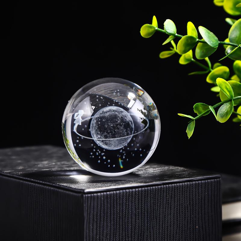 30 Clear Crystal Balls with 3D Laser-Engraved Solar System and Earth Galaxy Design - Creative Desktop Ornaments