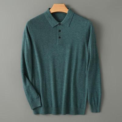 Herren-Kammgarnpullover mit Polokragen, Qinghe-Kaschmir, 50 % Maulbeerseide, 50 % Wolle, Herren-Kaschmir für Herbst und Winter, weich und warm