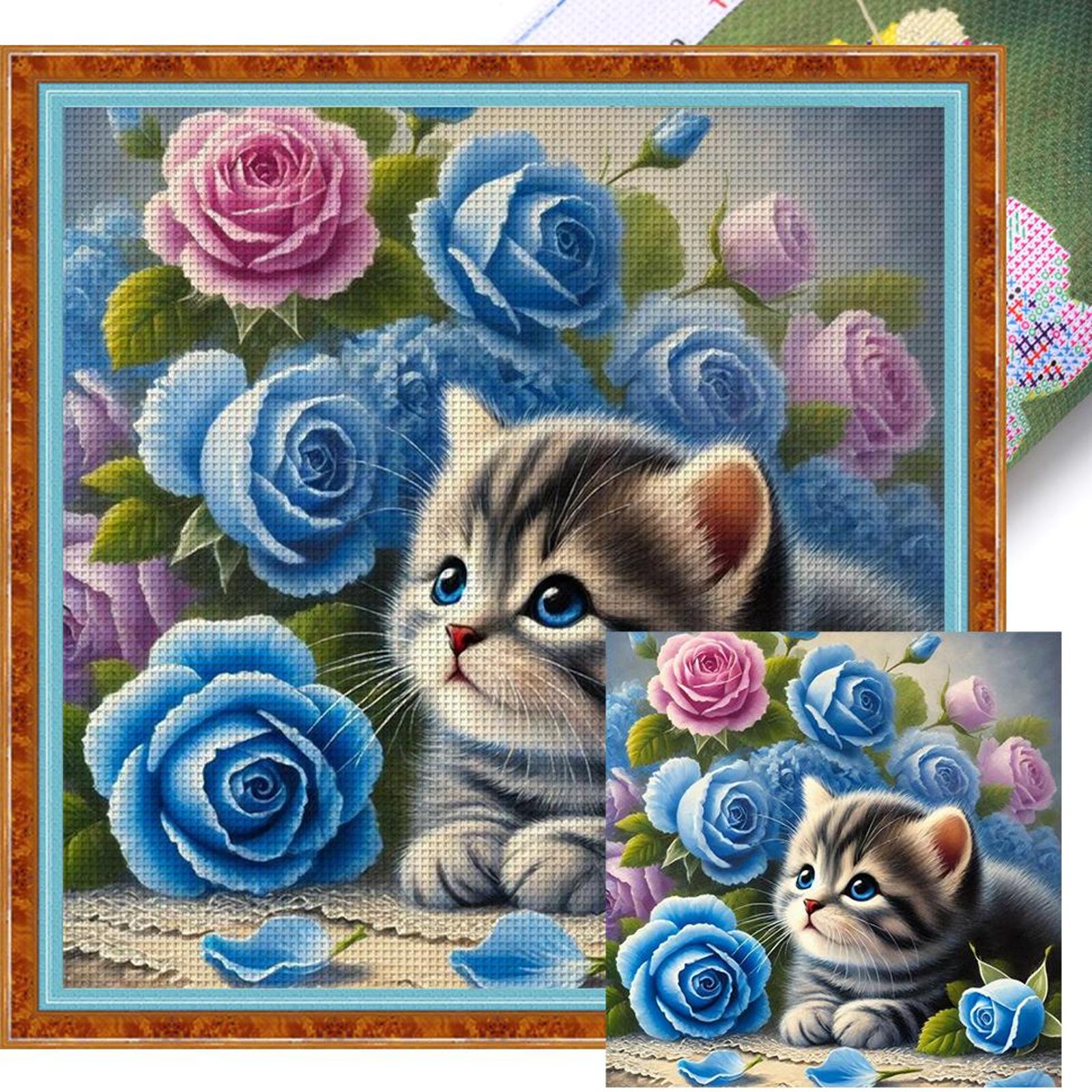 

Полная вышивка хлопковой нитью 11CT Печатный Цветочный Кот Набор для вышивания крестом Искусство