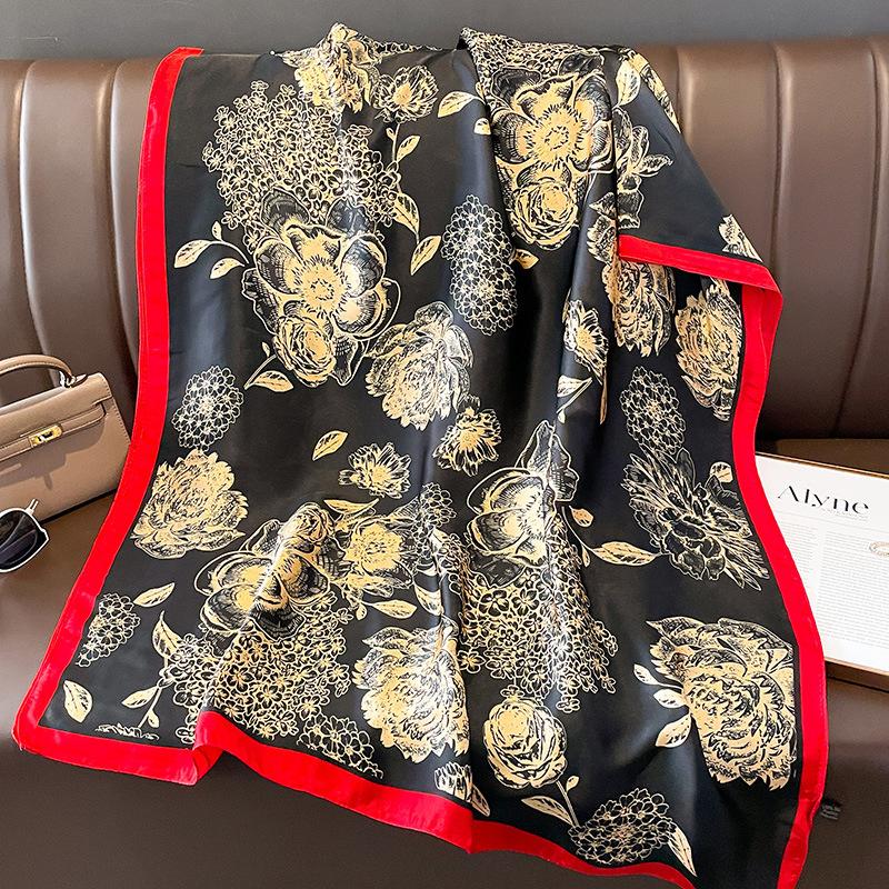 180*90cm Luxury Brand Women Summer Silk Scarves Shawl Lady Wrap Soft Female Europe Designer Beach Bandanna Foulard Muffler Pareo