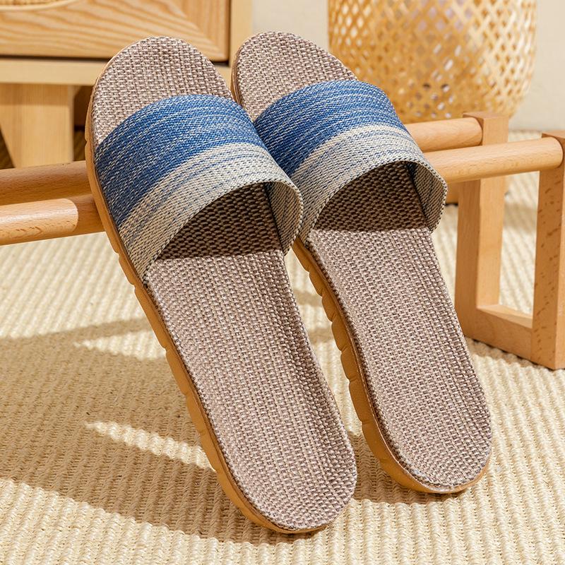 Linen slippers household thick bottom straw summer men and women cool slippers home indoor non-slip and non-smelly feet