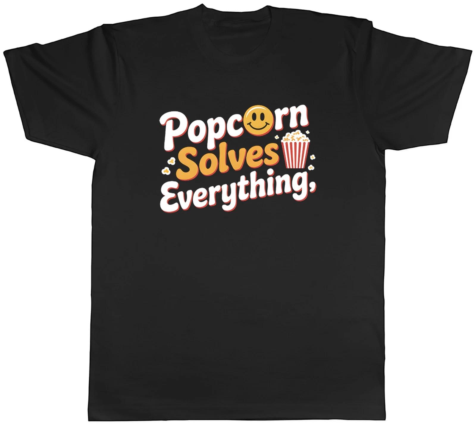 Popcorn Solves Everything Movie Film Mens T-Shirt Tee Gift Top S