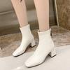 Dames Ensfarget Mote Høye Hæler med Glidelås bak Mote Støvletter Høye Støvletter Lærsko Midhøye Støvletter Damesko