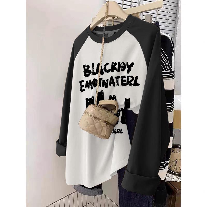 Women's Plus Size Mid-Length Pure Cotton Long Sleeve T-Shirt - Autumn/Winter 2024, Thicker Material for 200 Jin, Hip Covering.