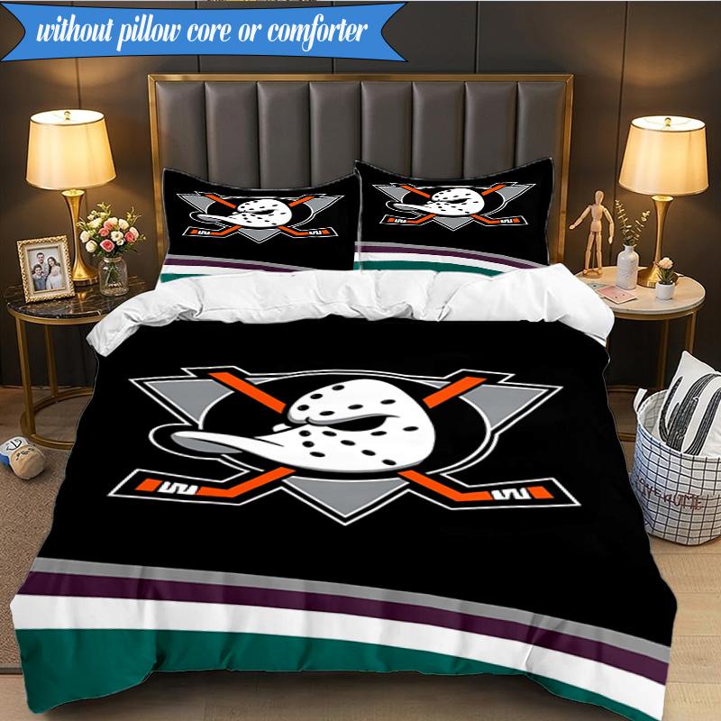 Set Biancheria da Letto 3 Pezzi Squadra di Hockey Anaheim Ducks Stampa 2D (Include 1 Copripiumino + 2 Federe Senza Imbottitura), Decorazione camera da letto, Regalo ventilatore