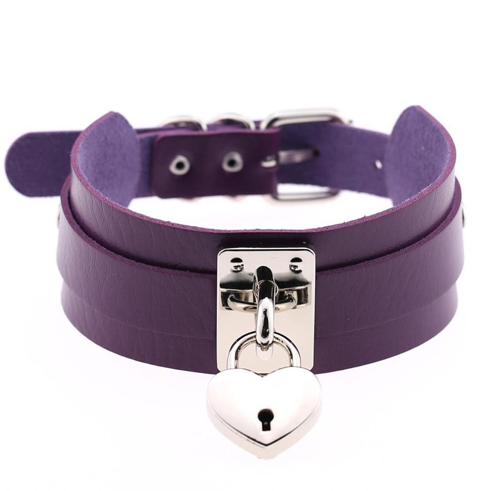 Heart Choker Necklace For Women lock Collar Leather Chockers Goth Punk Jewelry
