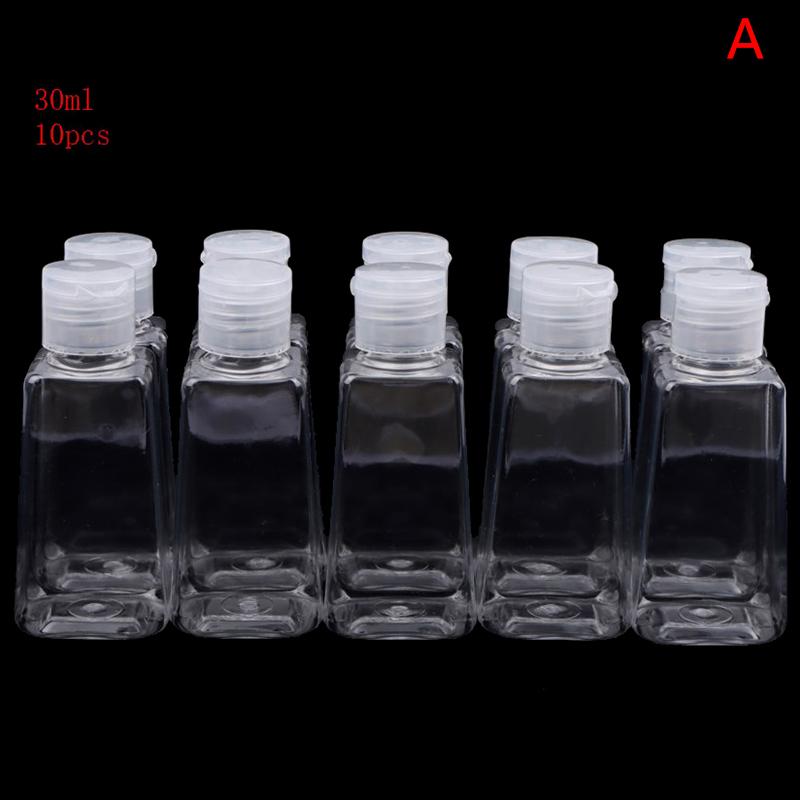 

10Pcs 30/60Ml Trapezoidal Plastic Hand Sanitizer Bottles Dispenser Transparent Gel Reffillable Bottle Container With Filp Cap 30ML