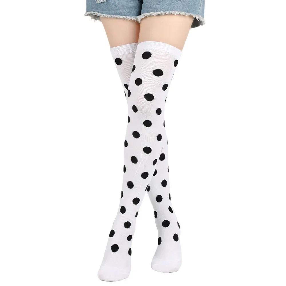 Long Socks Womens Over Above Knee Striped Thigh High Stockings Polka Dot Ladies Black White Pink Cosplay Lolita Harajuku Y2k