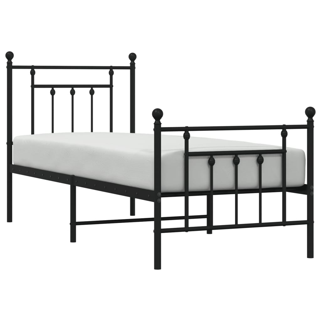 Metal Bed Frame with Headboard and Footboard Black 75 x 190 cm