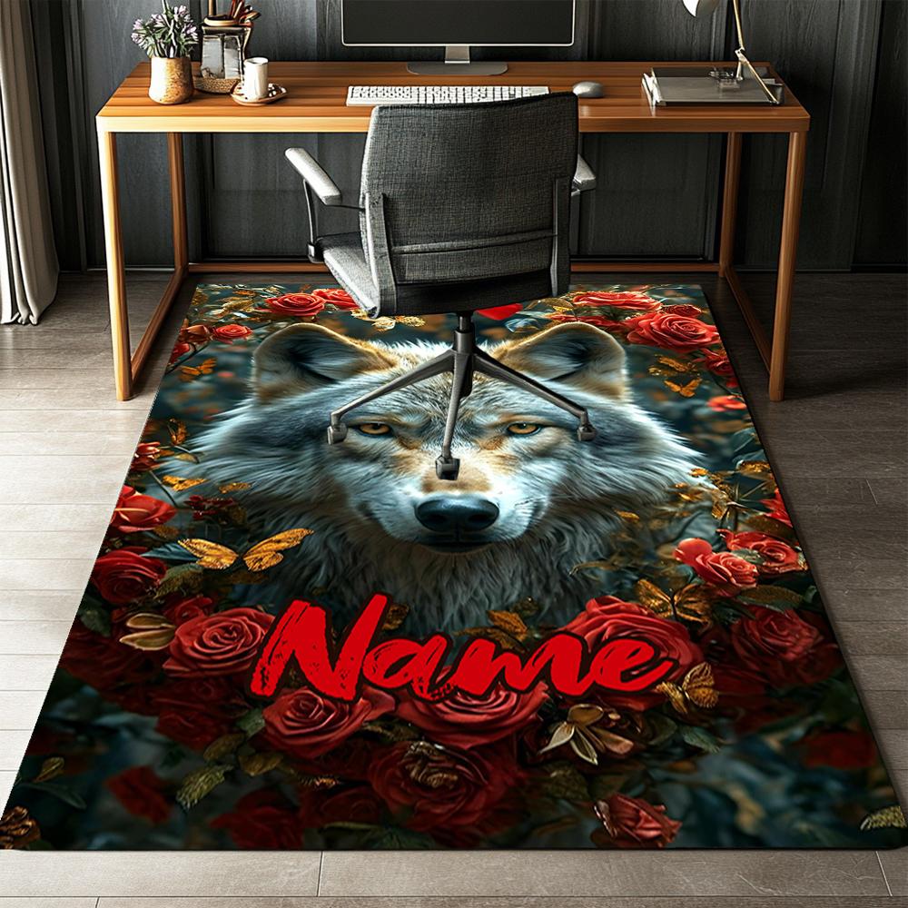 Custom Name Wolf Printed Carpet,Rug for Office Chair Living Room Bedroom Kitchen Room Decor Gifts.