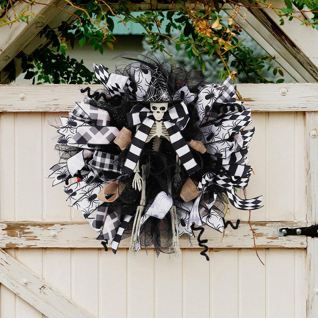 Halloween Skeleton Wreath Decoration Mesh Rose Head