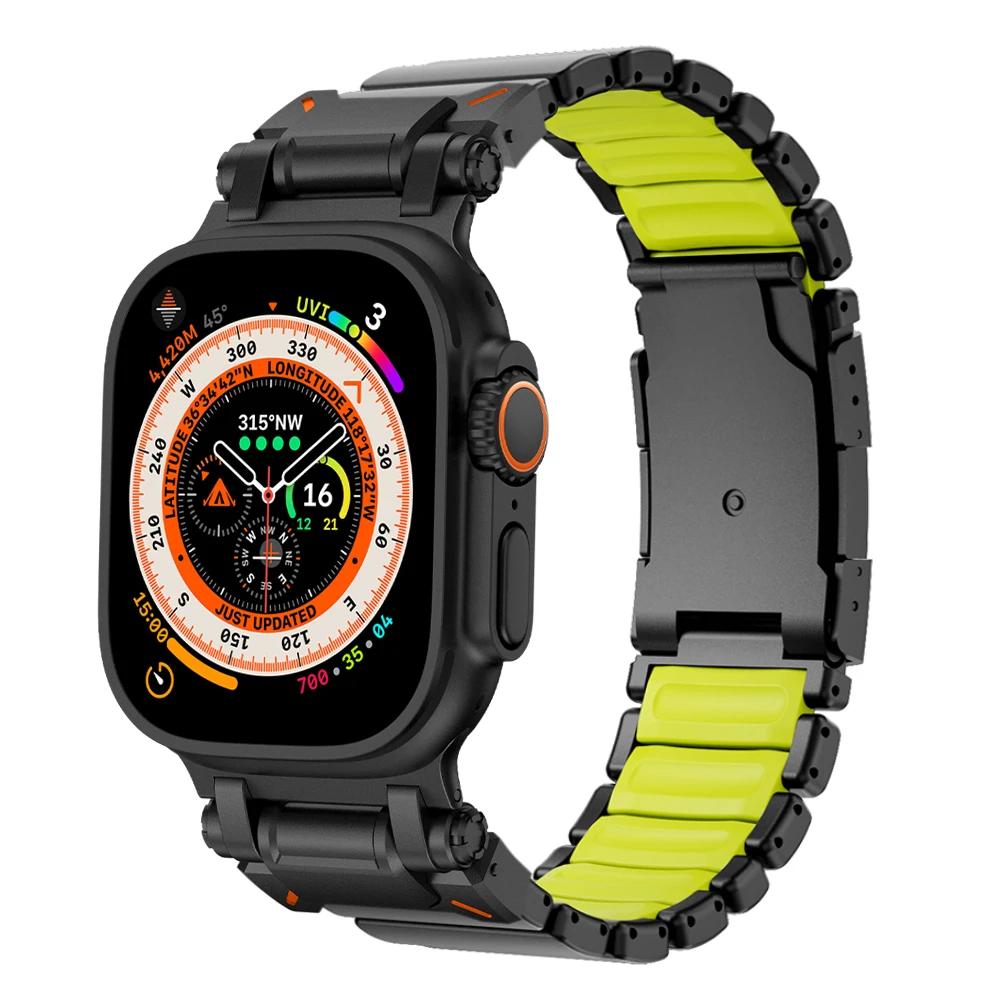 Titanium Metal WatchBand for Apple Watch Band Ultra 3 49mm Series 11 10 9 8 7 6 SE Rubber Luxury Strap for iWatch 46mm 45mm 44mm