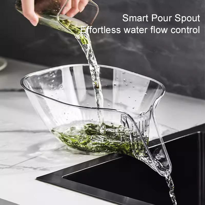 Fruit Cleaning Bowl With Strainer Container Multi-functional Drain Basket, Wet/Dry Separation Sink Colander With No-Slip Design,