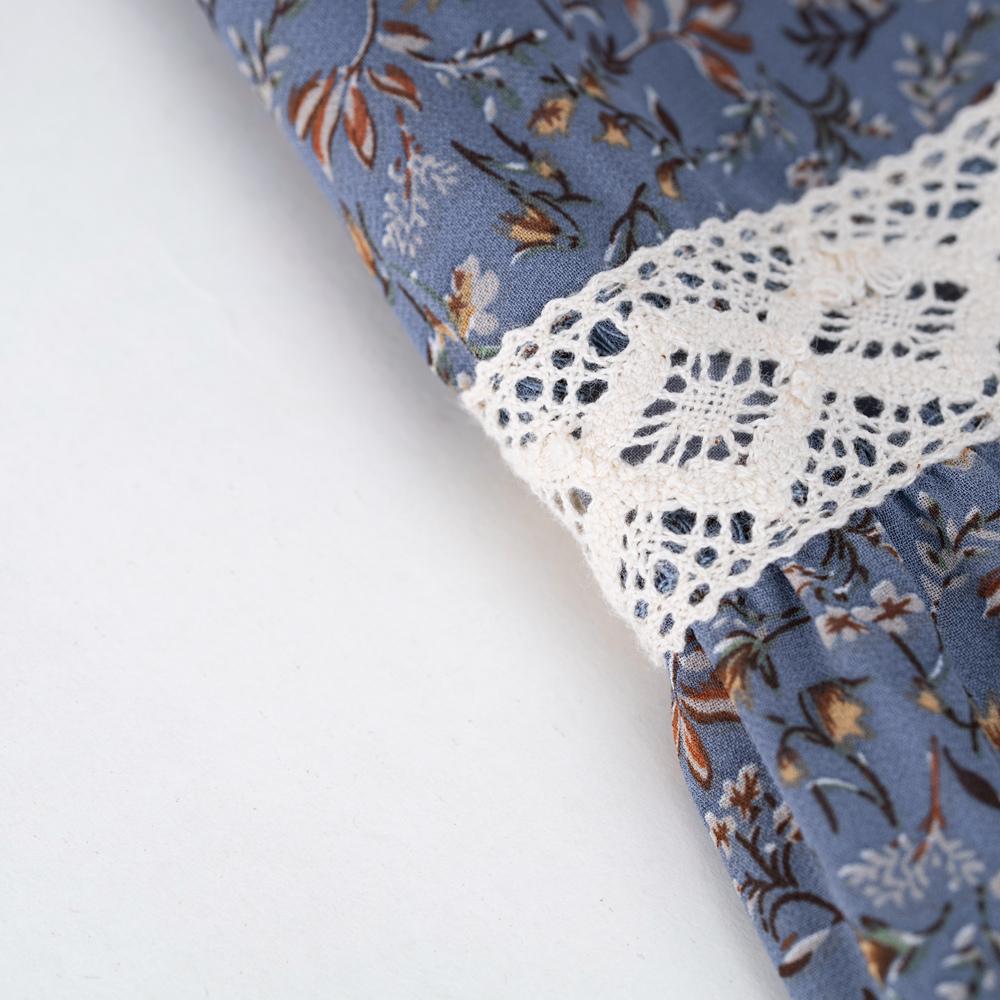 Ženy Podzim Zima O Neck Lantern Rukáv Krajka Skládaný Potištěné šaty s vysokým pasem